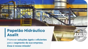 Baner da ASALIT destacando papelão hidráulico com instalações industriais ao fundo.