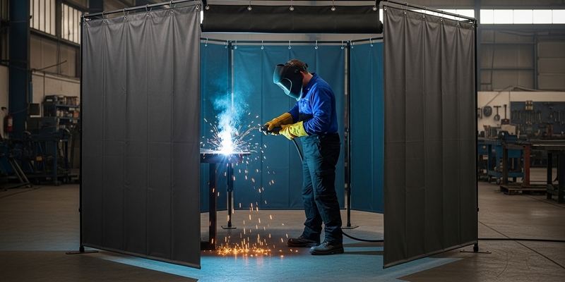 Proteção para solda leve e eficiente com a cortina TP 600® da Asalit: resistência até 600°C e controle de faíscas e fumaça em indústrias.